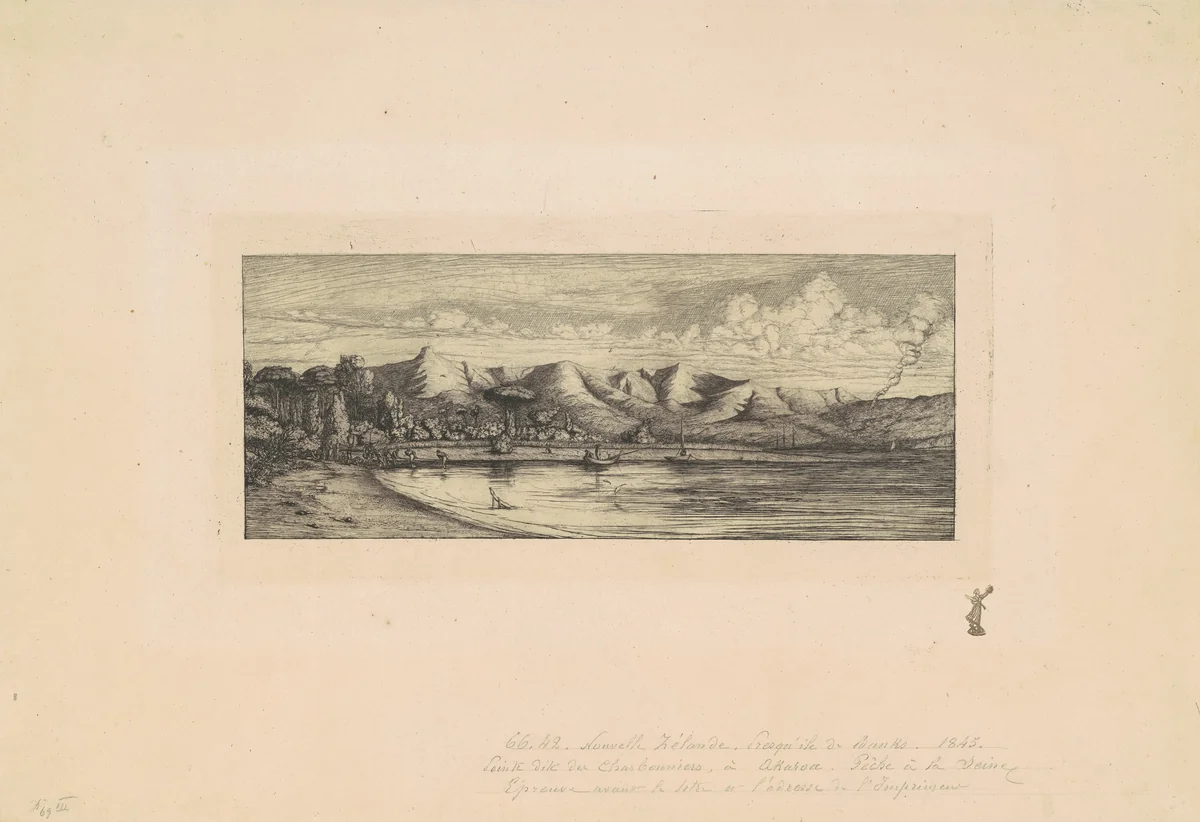 Nouvelle Zélande, Presqu'ile de Banks (View of Collier's Point, New Zealand) by Charles Meryon, print, 1863
