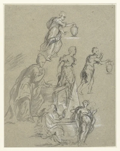 Studies voor een compositie van Christus en de Samaritaanse vrouw by anonymous, drawing, 1700-1800