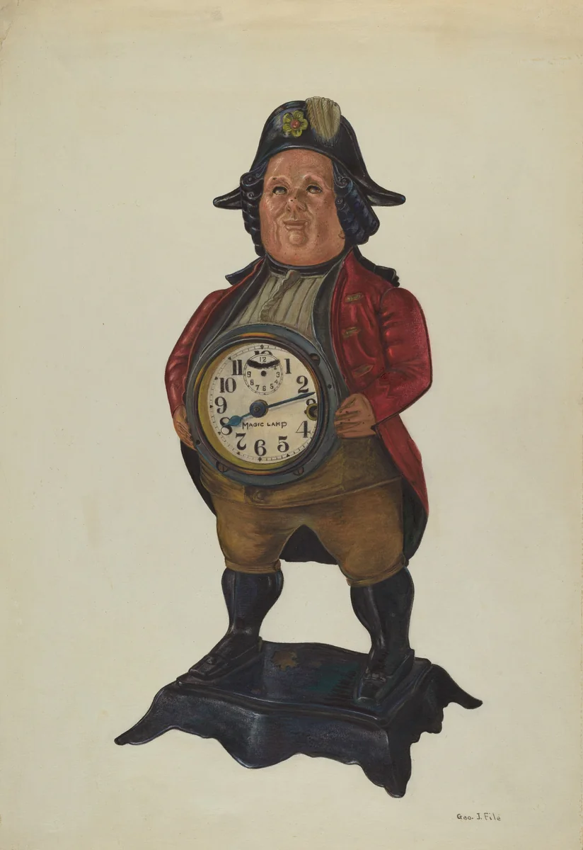 Magic Lamp Clock in 18th Century Figure by George File, index of american design, 1940