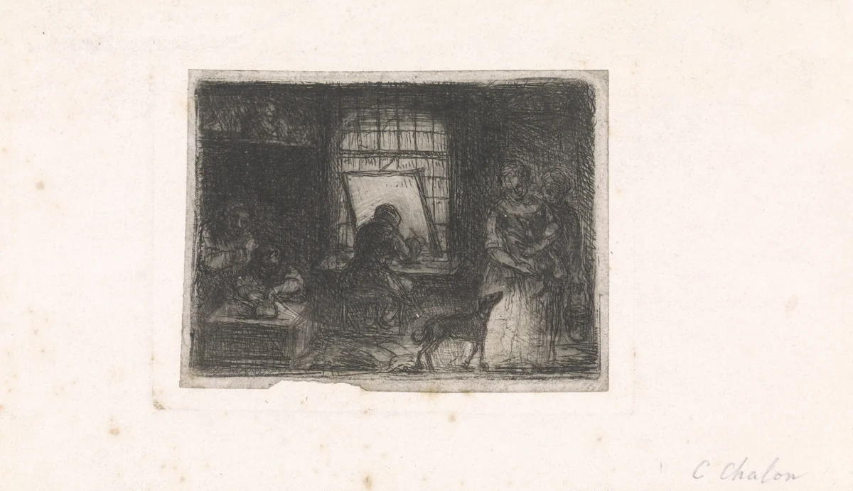 Interieur van een prentatelier by Jan Chalon, print, 1748-1795