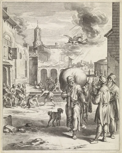 Christus geneest een man bij het bad van Betesda by Jan de Visscher, print, 1643-1692