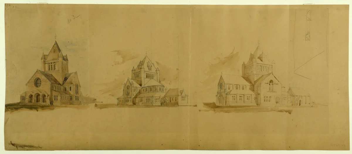 Saint Gabriel's Church, Chicago, Illinois, Perspective Sketches by Burnham and Root
John Wellborn Root, drawing, 1884-1894