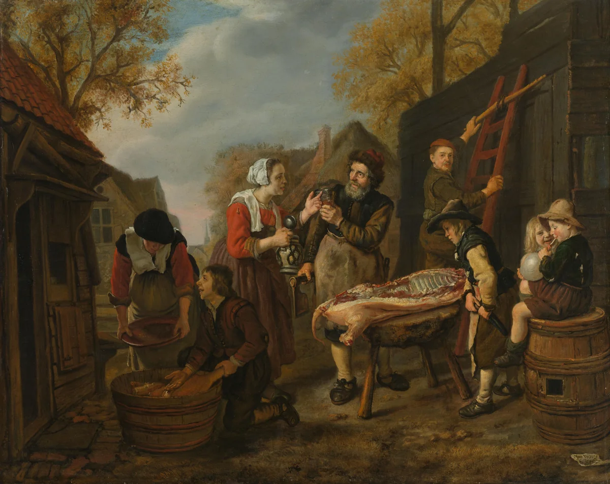 Butchering a Pig by Jan Victors, painting, 1648
