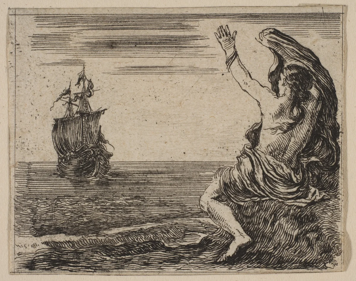 Theseus and Ariadne, from 'Game of Mythology' (Jeu de la Mythologie) by Stefano della Bella, print, 1644