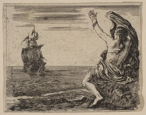 Theseus and Ariadne, from 'Game of Mythology' (Jeu de la Mythologie) by Stefano della Bella, print, 1644