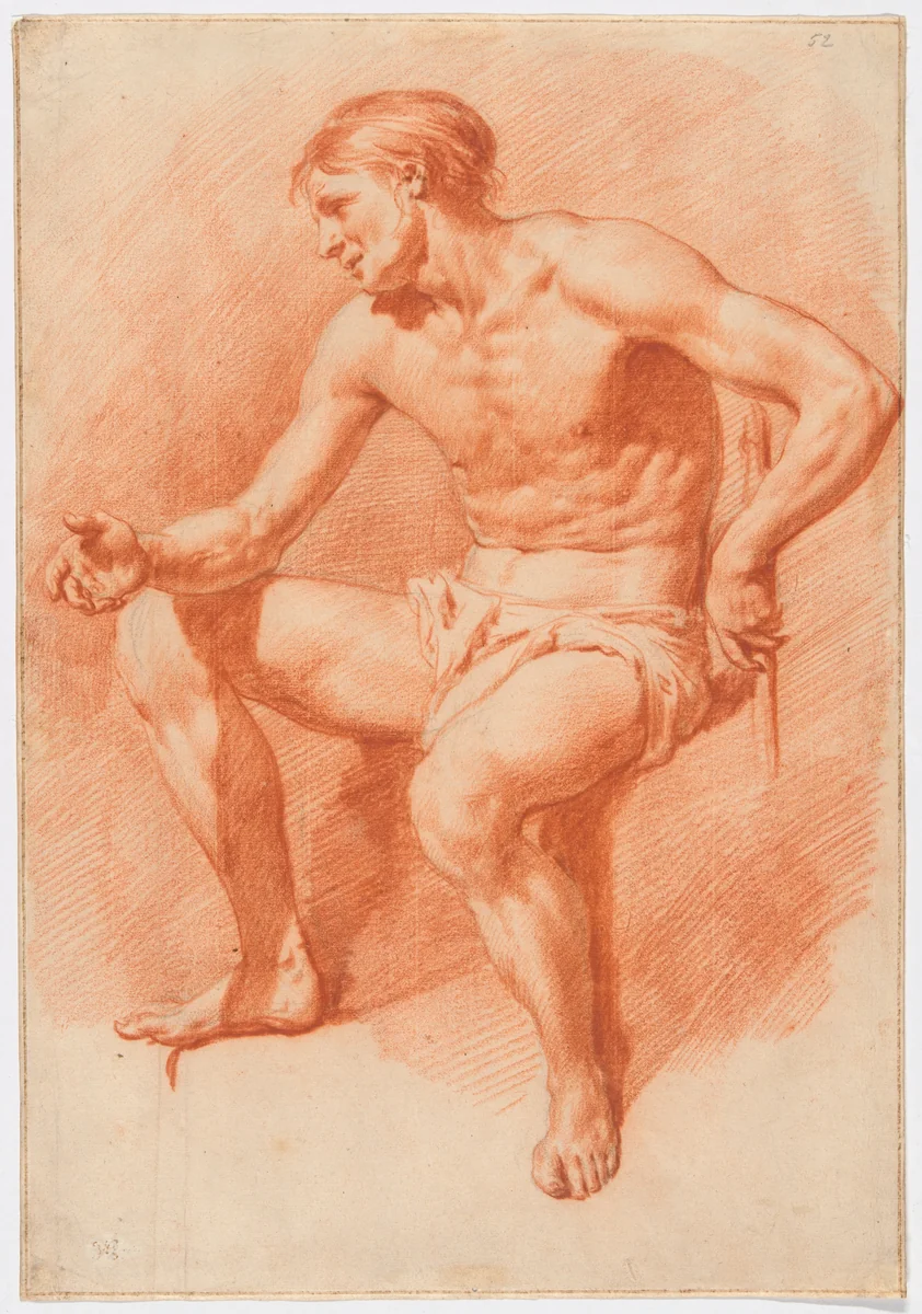 Study of a Male Nude by Adriaen van de Velde, drawing, 1636-1672