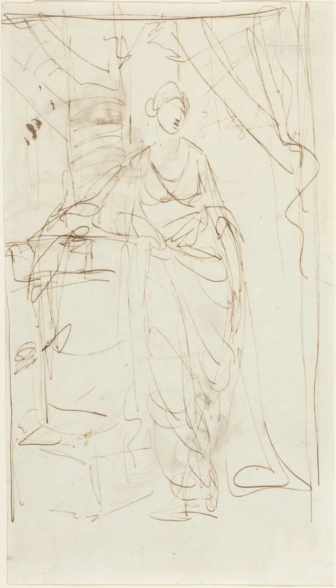 An Elegant Lady in Classical Dress [recto] by George Romney, drawing, 1780-1790