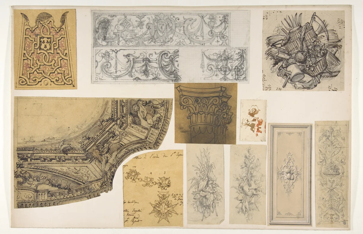 Eleven designs for the painted decoration of interiors by Jules-Edmond-Charles Lachaise, drawing, 1830-1897