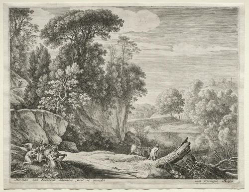 The Flight into Egypt: The Donkey Led to the River by Herman van Swanevelt, print, 1652-1654