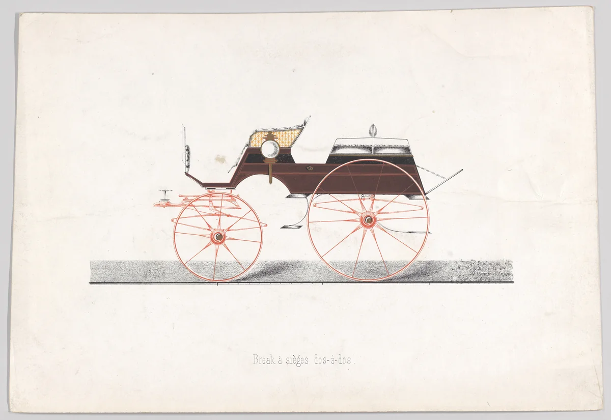 Design for Dos-A-Dos Phaeton Carriage by anonymous, print, 1865-1875