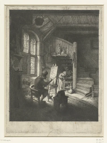 Painter in his Workshop by Adriaen van Ostade, print, 1645-1649