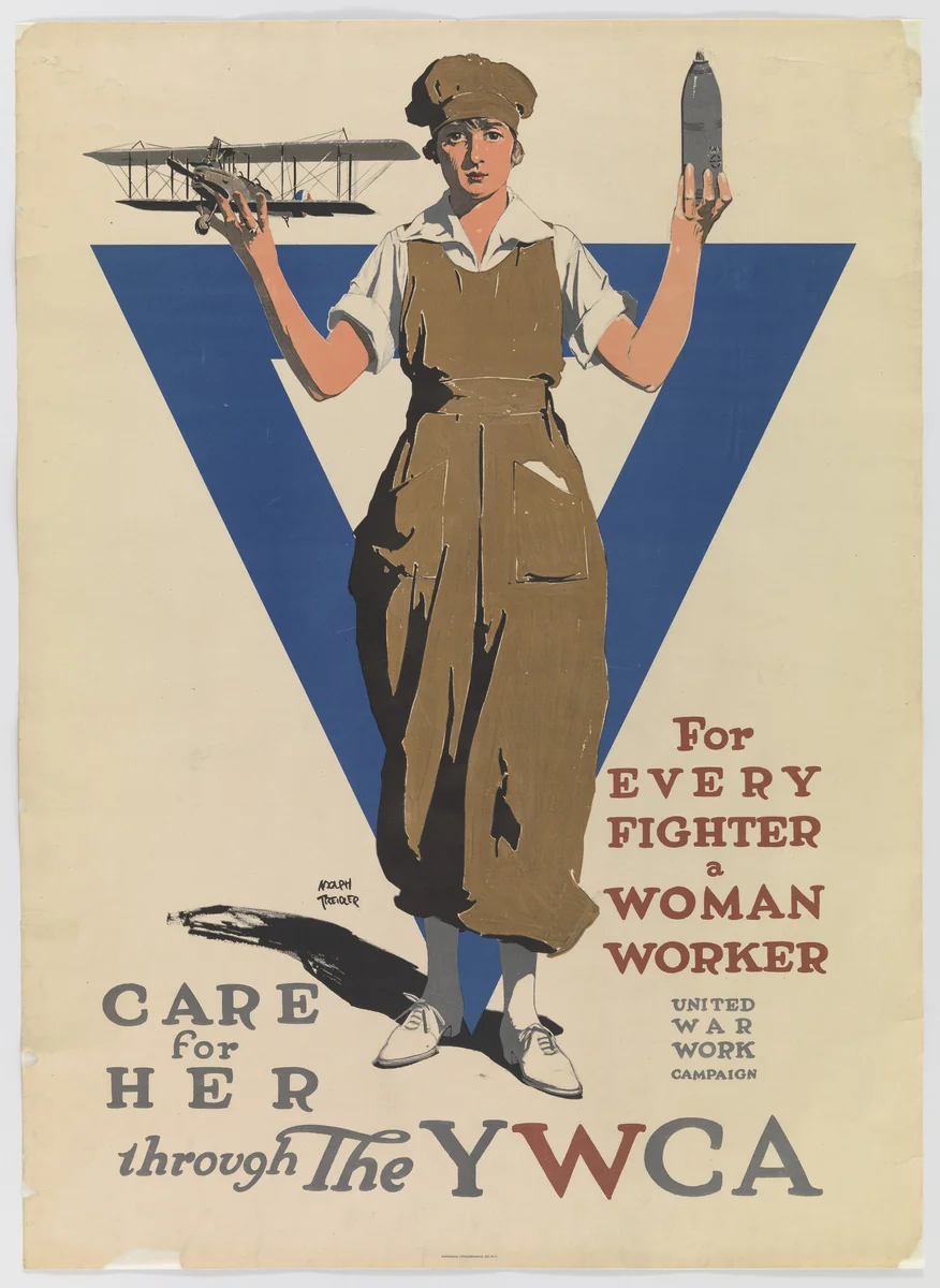 For Every Fighter a Woman Worker. Care For Her Through the YWCA by Adolph Treidler, design, 1918