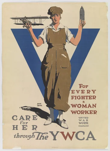 For Every Fighter a Woman Worker. Care For Her Through the YWCA by Adolph Treidler, design, 1918