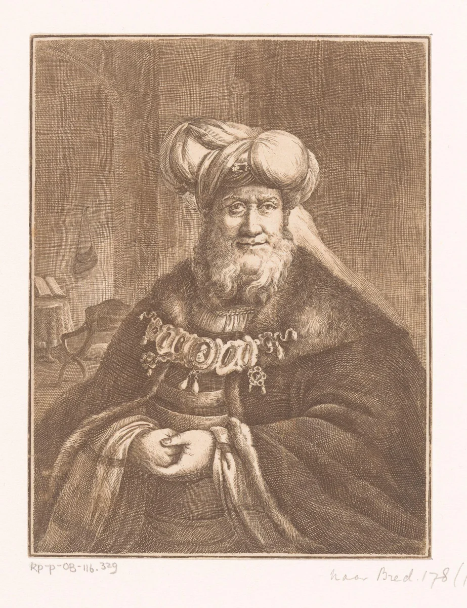 Portret van een onbekende oude man met een tulband by Carl Friedrich Holtzmann, print, 1750-1811