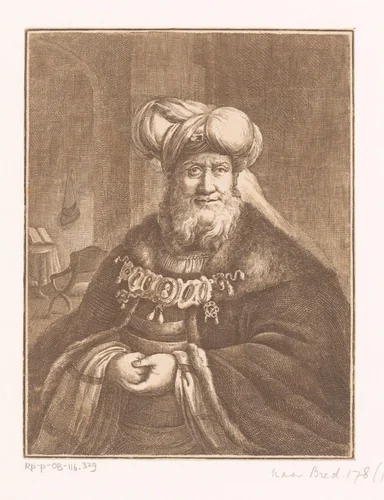 Portret van een onbekende oude man met een tulband by Carl Friedrich Holtzmann, print, 1750-1811