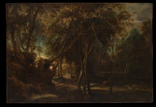 A Forest at Dawn with a Deer Hunt by Peter Paul Rubens, painting, 1630-1640