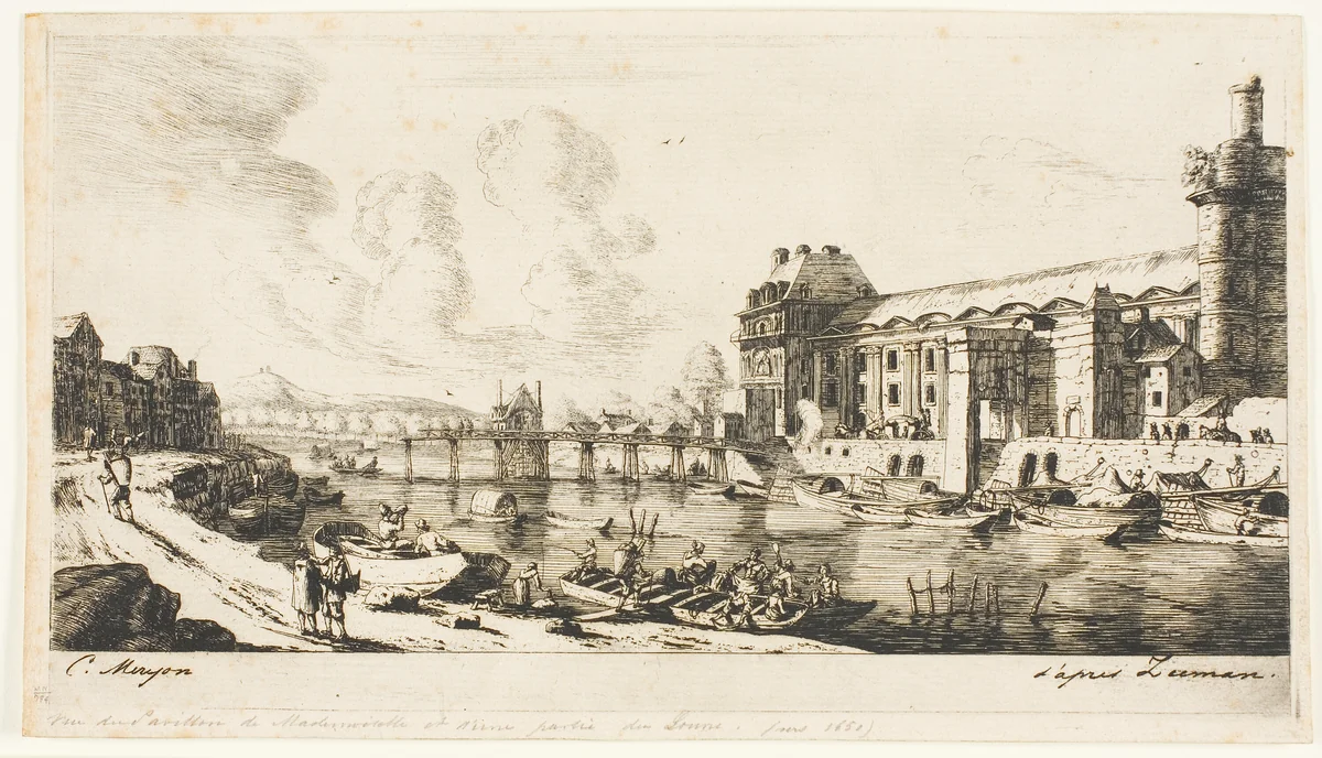 The 'Pavillon de Mademoiselle' and Part of the Louvre by Charles Meryon, print, 1849