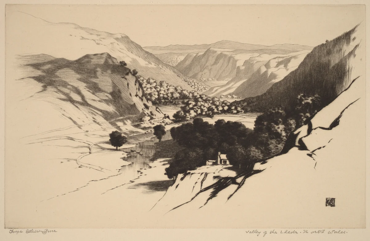 Valley of the Lledr, North Wales (no.1) by George Elbert Burr, print, 1905-1915