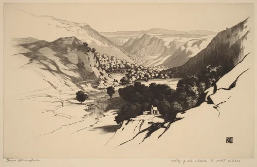 Valley of the Lledr, North Wales (no.1) by George Elbert Burr, print, 1905-1915