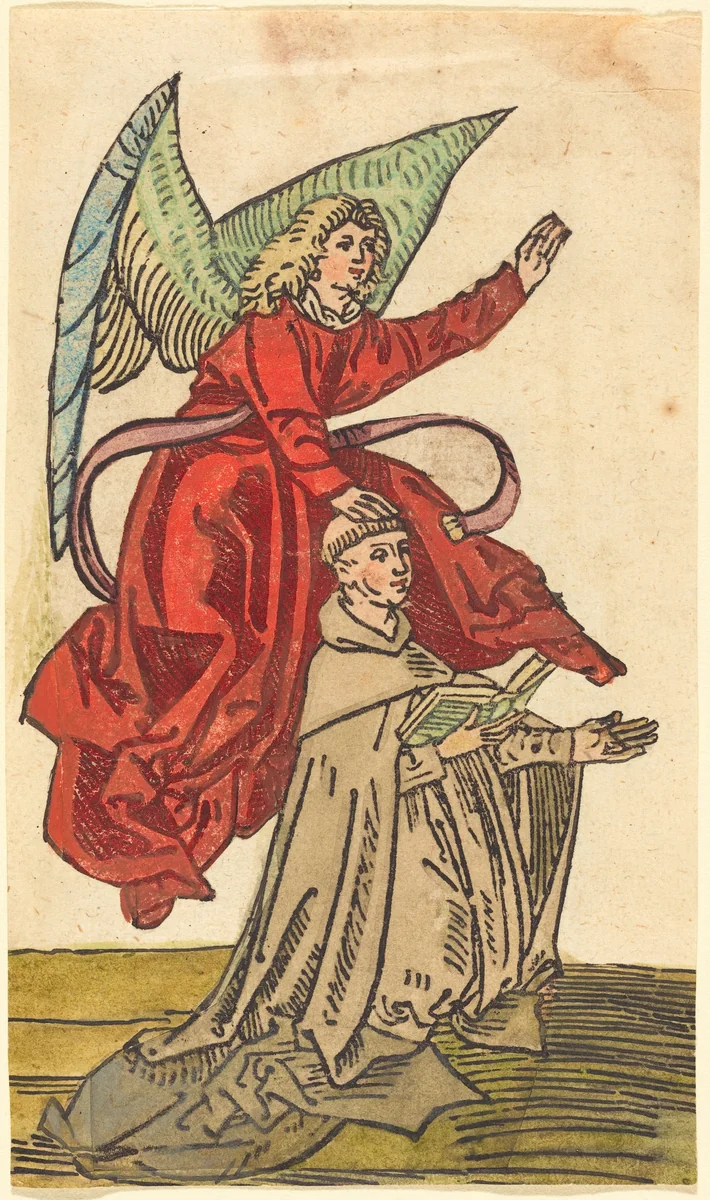 A Monk with an Angel by German 15th Century, print, 1480-1490