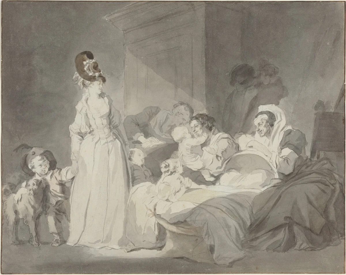 Visit to the Nurse by Jean Honoré Fragonard, drawing, 1780-1790