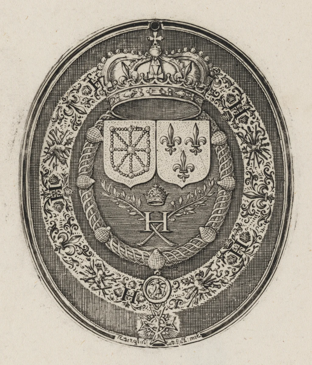 Shields of Henry IV and Maria de Medici [right half] by Simon van de Passe, print, 1595-1647
