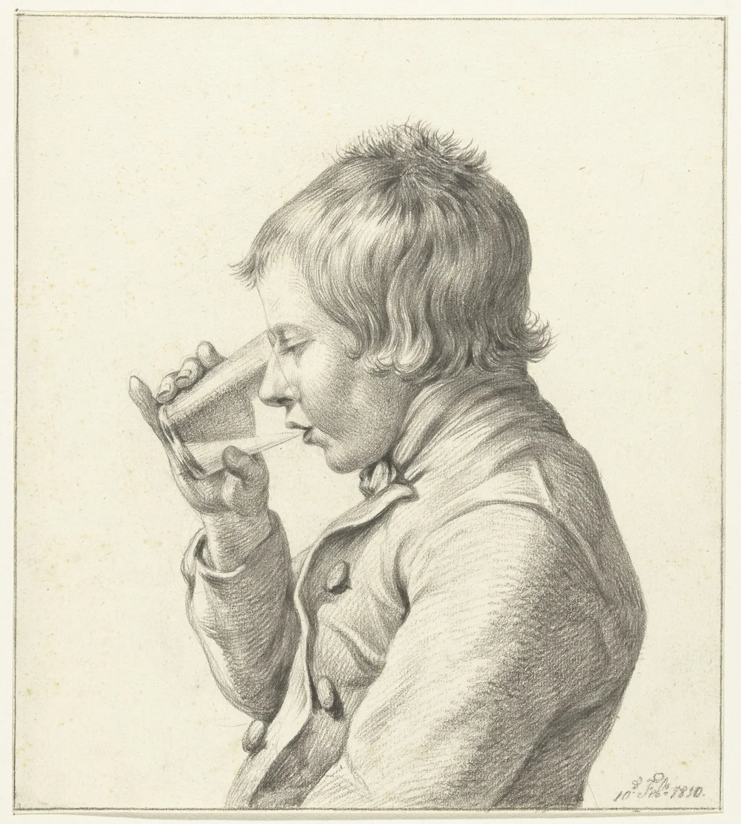 Jongen, drinkend uit een glas by Jean Bernard, drawing, 1810
