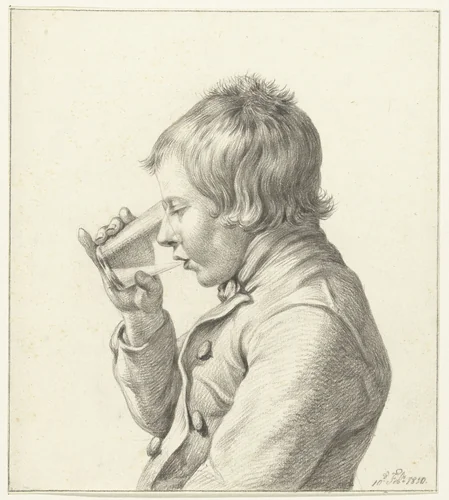 Jongen, drinkend uit een glas by Jean Bernard, drawing, 1810