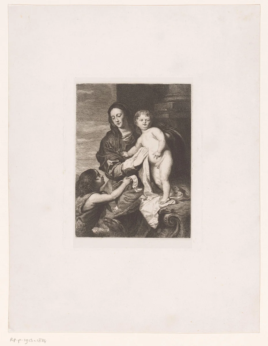 Maria met het Christuskind en de jonge Johannes de Doper by Jean Baptiste Pierre Michiels, print, 1831-1890