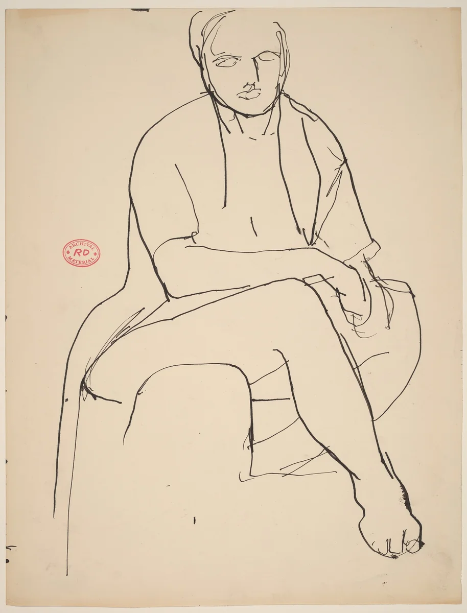 Untitled [seated female nude with right foot forward] by Richard Diebenkorn, drawing, 1955-1967