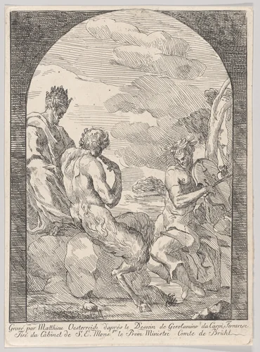 Contest between Apollo and Marsyas by Girolamo da Carpi, print, 1749-1759