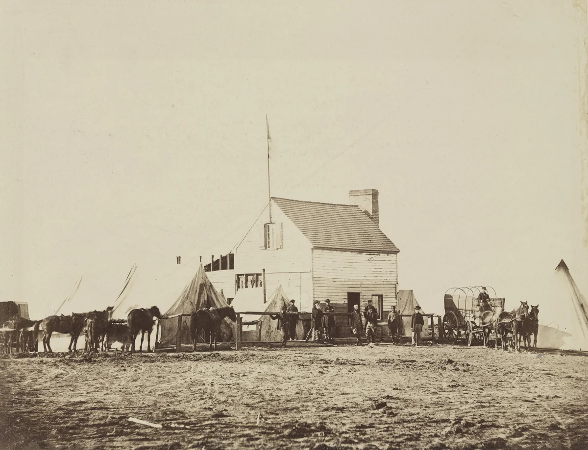 The Shebang, or Quarters of U.S. Sanitary Commission by Alexander Gardner, photograph, 1863