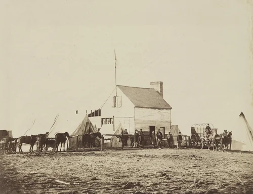 The Shebang, or Quarters of U.S. Sanitary Commission by Alexander Gardner, photograph, 1863
