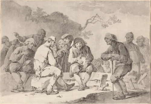 Self-Portrait with Country Folk from Appenzell by Tiberius Dominikus Wocher, drawing, 1798