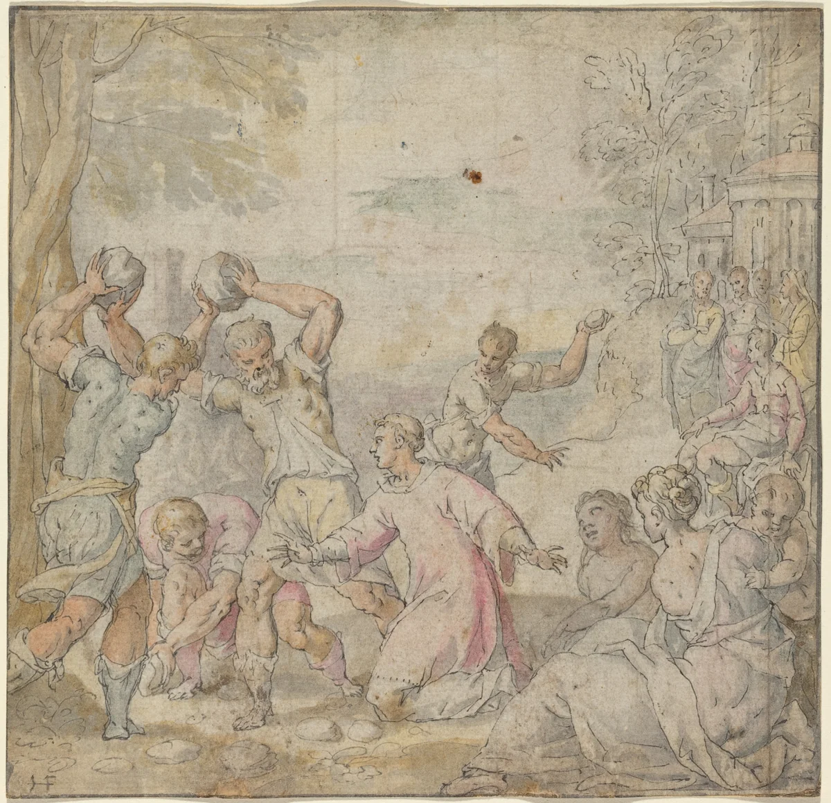 The Stoning of Saint Stephen by Hans Freyberger, drawing, 1610