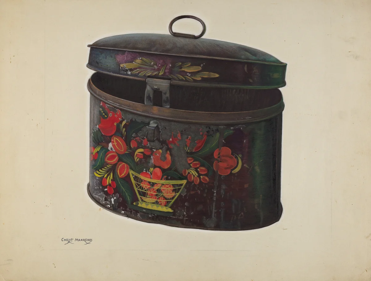 Painted Toleware Box by Chris Makrenos, index of american design, 1938