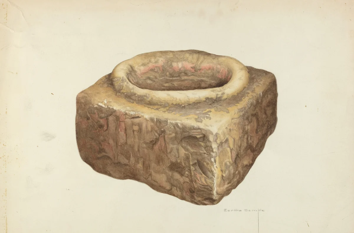 Sandstone Holy Water Font by Bertha Semple, index of american design, 1935-1942