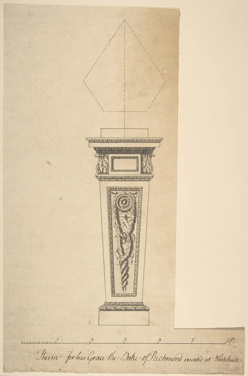 Design for a Pedestal, for Richmond House, Whitehall, London by Sir William Chambers, drawing, 1755-1765