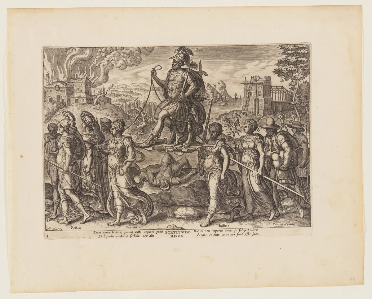 The Power of the King [3 Esdras 4:3-8], from The Four Strongest Powers by Philips Galle, print, 1574