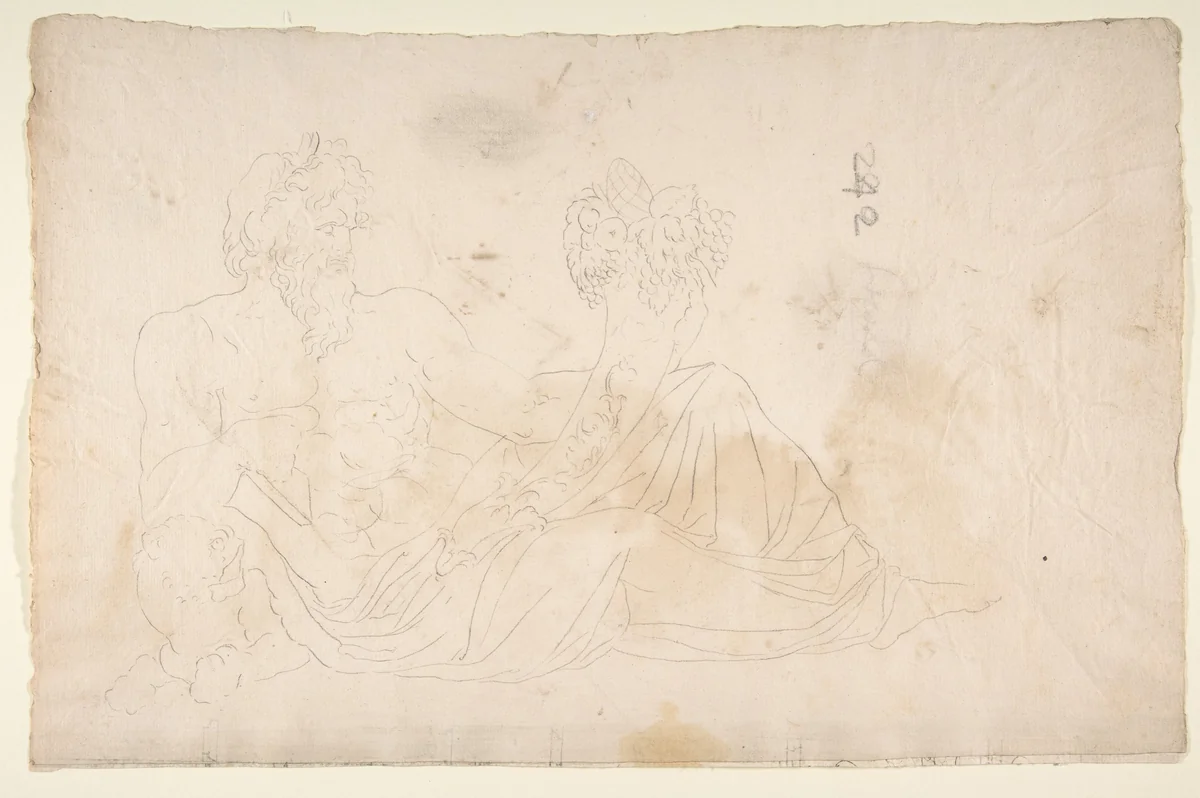 River God (Tigris), sketch (recto) blank (verso) by anonymous, drawing, 1500-1560