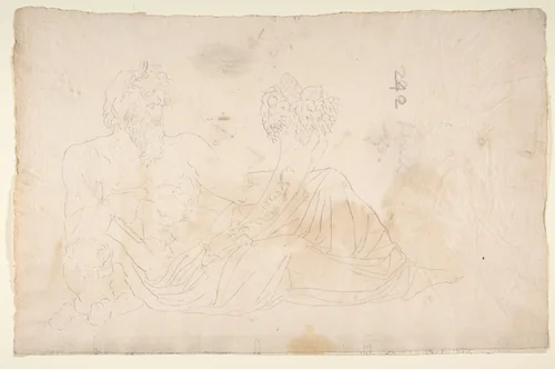 River God (Tigris), sketch (recto) blank (verso) by anonymous, drawing, 1500-1560