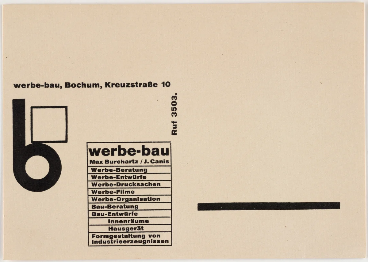 Stationery card for Werbe-bau by Max Burchartz, design, 1925