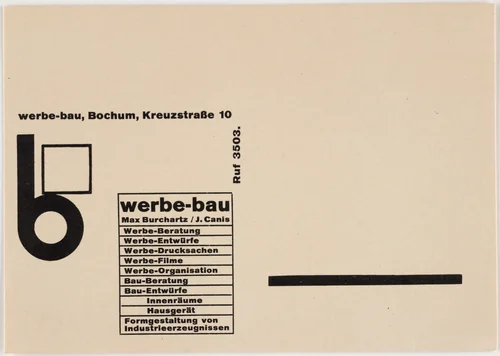 Stationery card for Werbe-bau by Max Burchartz, design, 1925