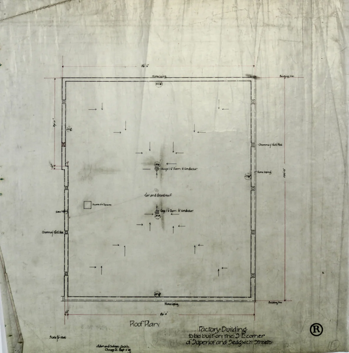 Brunswick Balke Collender Company Factory Building, Chicago, Illinois, Roof Plan by Adler & Sullivan, drawing, 1890-1894