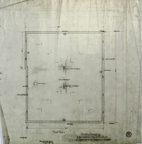 Brunswick Balke Collender Company Factory Building, Chicago, Illinois, Roof Plan by Adler & Sullivan, drawing, 1890-1894