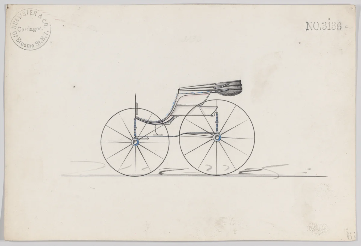 Design for Pony Phaeton, no. 3136a by Brewster & Co., drawing, 1875