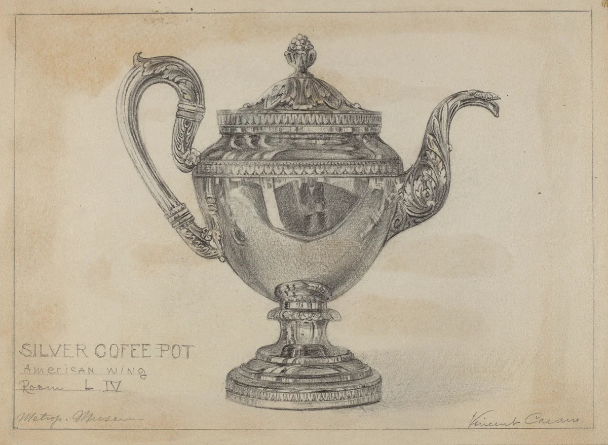 Silver Teapot by Vincent Carano, index of american design, 1936