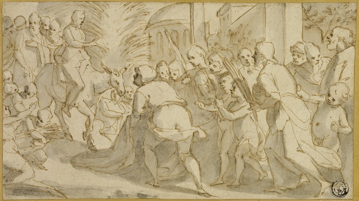 Christ Entering Jerusalem by Andrea Boscoli, drawing, 1595-1599