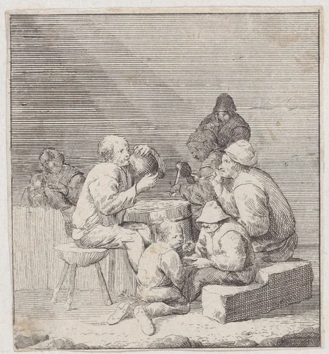 Man drinking from a pitcher by Jacques Dassonville, print, 1635-1675