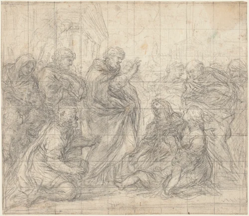 Saint Zenobius Resuscitating a Child by Ciro Ferri, drawing, 1660-1670